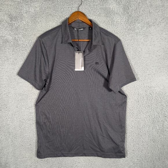 Travis Mathew Excursion Knit Polo Shirt - Heather Black Medium - New With tags - Picture 1 of 8